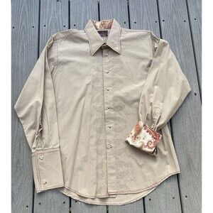 Zara Men’s XL Embroidered Paisley Dress Shirt Beige Cotton Contrast Cuff Turkey